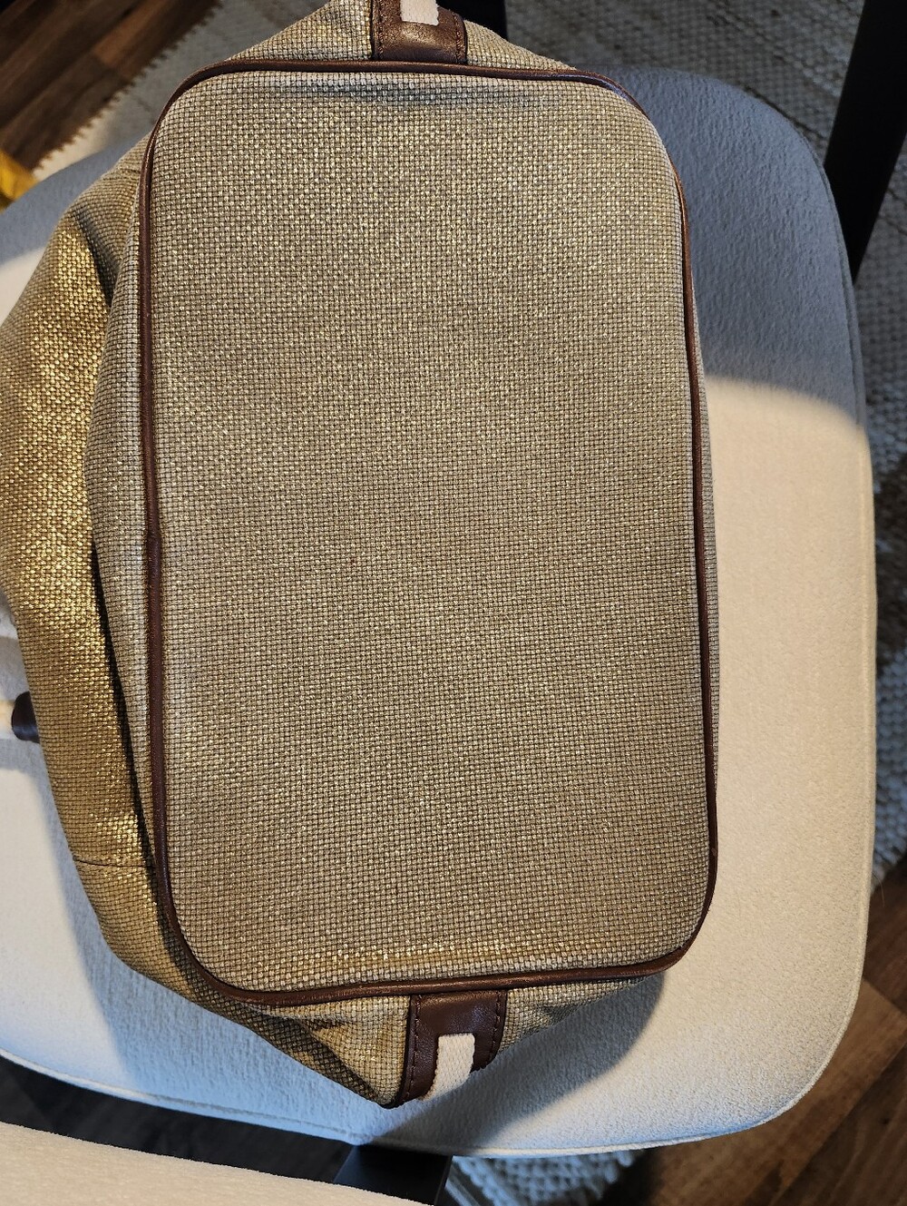 Michael Kors Gold Shimmer Canvas Shoulder Bag with Cream Braided Handles - Picture 8 of 8